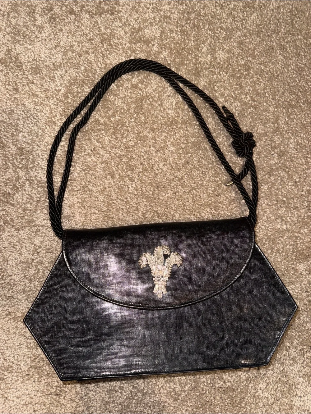 Kenneth Jay Lane Black Evening Clutch with Crystal Crest